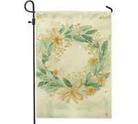 Couronne de jardin, feuilles naturelles printanières, fleurs vertes printanières, double face, petit drapeau de jardin, cour pour extérieur, porche, pelouse, terrasse, 30,5 x 45,7 cm