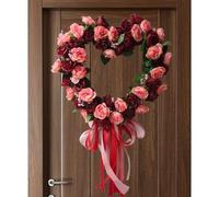 Couronne de la Saint-Valentin : construction, poids léger de cent cinquante grammes, arrangement décoratif saisonnier, thème rouge et rose | Décoration suspendue en forme de cœur pour