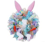 Couronne de lapin de Pâques, 35 x 45 cm, décoration florale faite à la main, tissu non tissé et maille ruban, décoration festive pour fêtes de Pâques (2)