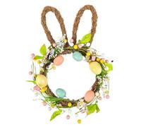 Couronne de lapin de Pâques de 35 cm en forme d'œuf de Pâques - Couronne de porte de printemps artificielle - Décorations colorées et oreilles de lapin pour printemps, Pâques, vacances, maison, fête
