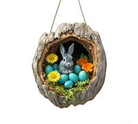 Couronne de lapin de Pâques en bois pour décoration de vacances de printemps sur portes, murs, rebords de fenêtre et autres surfaces intérieures (GJ831-005)