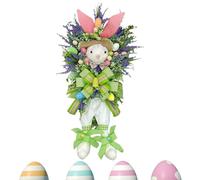 Couronne de lapin de Pâques faite à la main | Guirlande de fleurs de lapin | Couronne de Pâques pour porte d'entrée, mur, décoration de fenêtre ? Couronne en tissu, 30 x 50 cm, yeux et bouche de