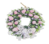 Couronne de lapin de Pâques pour décoration de porte, guirlande florale printanière en matériau acrylique pour salon, couloir, cheminée et style festif (C)