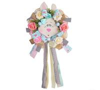 Couronne de lapin de Pâques pour porte d'entrée et décoration murale pour fêtes saisonnières