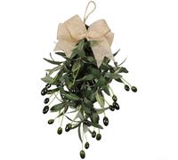 Couronne de larme vert olive avec lumières LED blanc chaud | Olive artificielle pour guirlande de feuilles pour décoration de porte d'été à suspendre au mur | Ornement rustique faux arbre fruitier
