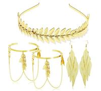 Couronne de Laurier Doré, Bandeau de Déesse, Couronne de Tête Romaine, Bandeau Grec à Feuilles Dorées, Grecque Romain Feuille De Bracelet, Bracelet Manchette, Boucles d'Oreilles, pour Mariage Fête
