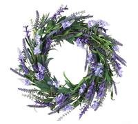 Couronne de lavande réaliste de 38,1 cm avec fleurs sauvages artificielles, décoration florale artificielle pour intérieur et extérieur, toutes saisons, à suspendre au mur ou à une porte (violet)