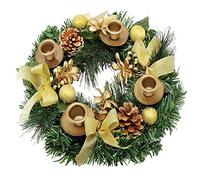 Couronne de L'avent avec Bougeoir, Bougie Noel Decoration Lumineuse, Couronnes et Guirlandes de Noël, Couronne Artificielle avec Boules Noel & Pommes Pin, Decoration Noel Interieur Table Cadeaux (C)