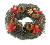 Couronne de L'avent avec Bougeoir, Bougie Noel Decoration Lumineuse, Couronnes et Guirlandes de Noël, Couronne Artificielle avec Boules Noel & Pommes Pin, Decoration Noel Interieur Table Cadeaux (B)