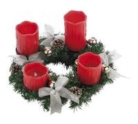 Couronne de l'Avent avec ornements argentés & 4 bougies à LED Vert G