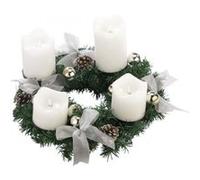 Couronne de l'Avent avec ornements argentés & 4 bougies à LED Vert G