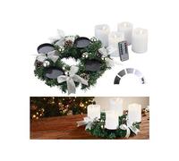 Britesta : Couronne de l'Avent avec ornements argentés et 4 bougies LED blanches G