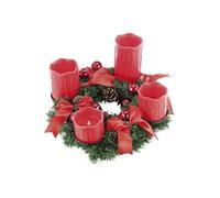 Couronne de l'Avent avec ornements rouges & 4 bougies à LED Vert G