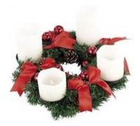 Couronne de l'Avent avec ornements rouges & 4 bougies à LED Vert G