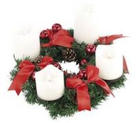 Couronne de l'Avent avec ornements rouges & 4 bougies à LED Vert G