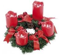 Couronne de l'Avent avec ornements rouges & 4 bougies à LED Vert G