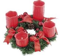Couronne de l'Avent avec ornements rouges & 4 bougies à LED Vert G