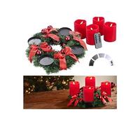 Britesta : Couronne de l'Avent avec ornements rouges et 4 bougies LED rouges G