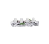 Couronne de l'avent, bois, 60x16x9cm, blanc-gris bougies blanches Blanc G