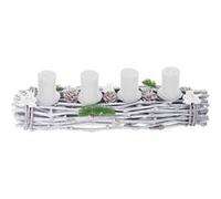 Couronne de l'avent, bois, 60x16x9cm, blanc-gris bougies blanches Blanc G