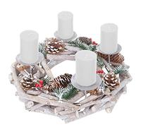 Couronne de l'avent, Bois, Rond Ø 35cm, Blanc-Gris - Bougies Blanches