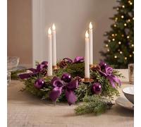 Couronne de l'Avent de Noël 38,1 cm avec anneau pour bougie de l'Avent | Couronne de l'Avent de table en pin artificiel avec nœud, pomme de pin et boule, bougeoir 4 tasses, décoration de table de