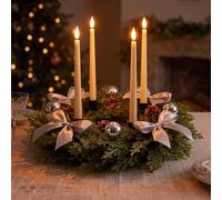Couronne de l'Avent de Noël 38,1 cm avec anneau pour bougie de l'Avent | Couronne de l'Avent de table en pin artificiel avec nœud, pomme de pin et boule, bougeoir 4 tasses, décoration de table de