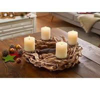 Couronne de l'Avent en bois flotté Ø 40 cm, couronne de table, bougeoir pour 4 bougies piliers, couronne de Noël, décoration de Noël