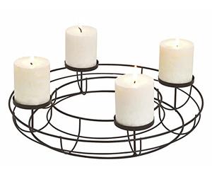 Couronne de l'Avent en métal noir - Diamètre : 38 cm - Bougeoir avec 4 assiettes - Bougeoir sans mèche - Décoration de table moderne
