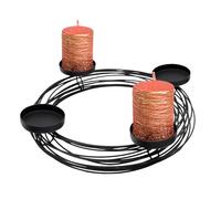 Couronne de l'Avent en métal noir pour bougies piliers - Diamètre : 36 cm - Bougeoir en grille design avec 4 assiettes à bougies - Décoration de table pour Noël, l'avent, l'hiver - Panier grillagé