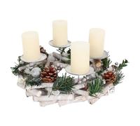 Couronne de l'Avent HWC-M12 Bois argenté Blanc Ø 30cm avec Bougies
