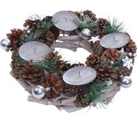 Couronne de l'Avent HWC-M15, Arrangement de l'Avent Couronne de table Décoration de table de Noël, bois MVG argent Ø 32cm ~ sans bougies