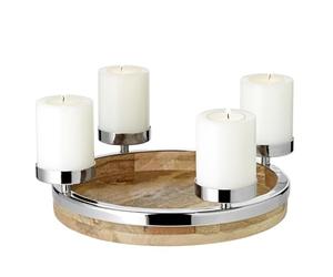 Couronne de l'Avent Mona (Ø 26 cm), Bois de manguier avec Bord en Acier Inoxydable