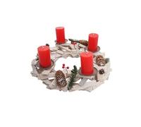 Autres accessoires de décoration Mendler Couronne de l'Avent ronde bois Ø 40cm, blanc gris avec des bougies rouge