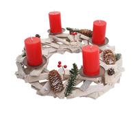 Autres accessoires de décoration Mendler Couronne de l'Avent ronde bois Ø 40cm, blanc gris avec des bougies rouge