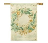 Couronne de maison, feuilles naturelles printanières, fleurs vertes printanières, double face, en toile de jute pour porche, extérieur, terrasse, cour, pelouse, entrée, balcon, 71,1 x 101,6 cm