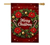 Couronne de maison, poinsettia festif de Noël, sucre d'orge, rouge, double face, en toile de jute pour extérieur, terrasse, pelouse, entrée, camping, 71,1 x 101,6 cm