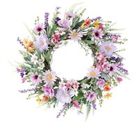 Couronne de Marguerite 20 Pouces coloré Vif et réticence à la Couronne de Printemps/été avec Feuilles Vertes Ornement Soie Suspendue pour la Porte d'entrée, Le Mur, la fenêtre Daisy