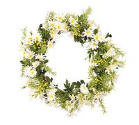 Couronne de Marguerite Artificielle, Couronne de Printemps Artificielle, Couronnes de Printemps pour Porte D'entrée, Couronne de Marguerite Blanche et Jaune, Couronne de Ferme pour Porte(Blanc)