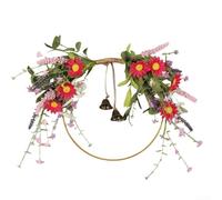 Couronne de marguerites artificielles avec cadre en fer pour décoration de porte d'entrée, charmante décoration d'intérieur pour chaque saison (rouge)
