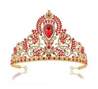 Couronne de mariage CRIMCE CROPPE Rétro Rétro Crown Rhingestone Baroque Crowe Crown Tiara Party Bridal Hair Accessoires (Couleur: Rouge, Taille: Couronne) (Couronne rouge)