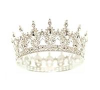 Couronne de mariage ronde en strass pour concours de beauté, couronne moulée pour reines et rois Argenté