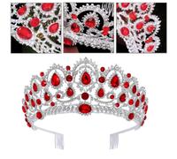 Couronne de Mariée en Cristal Rouge, Peigne Coiffant pour Mariée | Alliage de Zinc et Cristaux, Maintien Facile, Tenue Sûre, pour Célébrations et Anniversaire