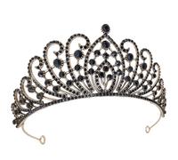 Couronne de Mariée Noire en Alliage de Zinc avec Cristaux, Style Baroque | Éclat Photogénique, Forme Couronne Élégante, pour Coiffures Relevées, Demoiselles D’honneur, Théâtre
