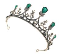 Couronne de Mariée Rétro Verte en Alliage Brillant, 1 Pièce | Coiffe de Couronne, Style Baroque Scintillant, Décor Capillaire pour Théâtre et Halloween