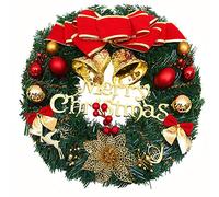 Couronne de Noël 30 cm, Guirlande de Porte avec Boule de Noël Fleur de Noël Bow Berry pour Porte D'entrée, Cheminée et Décoration Murale Intérieur Extérieur- Rouge Vert
