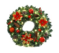 Couronne de Noël à LED, Couronne de Noël for Porte d'entrée, Guirlande décorative avec Pommes de pin et Boules, décoration d'hiver Lumineuse(50cm)