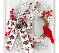 Couronne de Noël à suspendre à une porte - Décoration de cour - Décoration de Noel - Couronne floquée - 40 x 40 cm