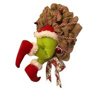 Couronne de Noël Aemiy, comment le Grinch Stole de Noël Couronne de toile de jute Décoration de Noël Jambes farcies coincées au mur Super mignon et joli cadeau pour les amis