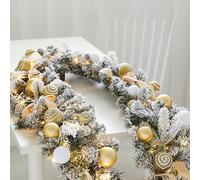 Couronne de Noël artificielle avec lumières - 1,8 m - Ornée de pommes de pin et de baies rouges - Idéale pour les escaliers intérieurs et les décorations festives